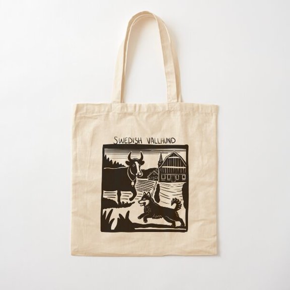 Swedish Vallhund Stamp Art Canvas Tote Bags, Reusable Shopping Bag