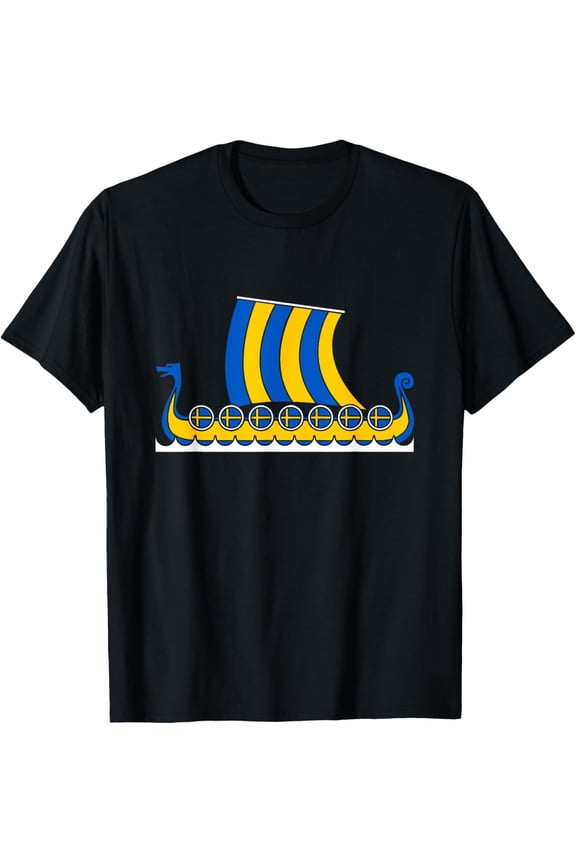 Swedish Viking Ship Sverige Sweden Flag Dragon Boat Viking T-Shirt