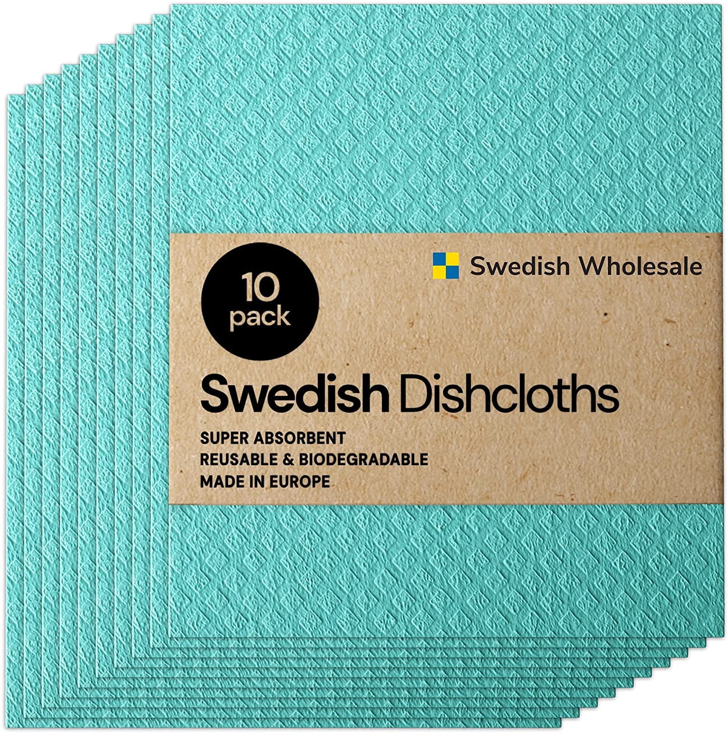 Seafoam Green Swedish Reusable Cellulose Dish Cloths - 10 Pack