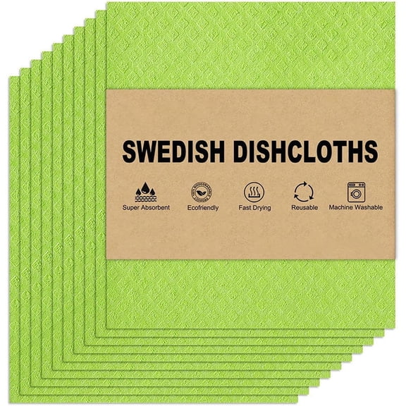 Swedish Wholesale Swedish DishCloths for Kitchen- 10 Pack Reusable Paper Towels Washable - Eco Friendly Cellulose Sponge Microfiber Dish Cloths - Kitchen Essentials - Green