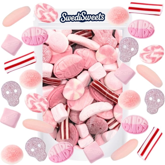 Swedisweets All About Pink Swedish Pink Candy Bulk Mix Fruity Strawberry & Raspberry Gummies, Chewy Sour Treats & Marshmallow Bites Candie for Baby Shower 454 g (16 oz)