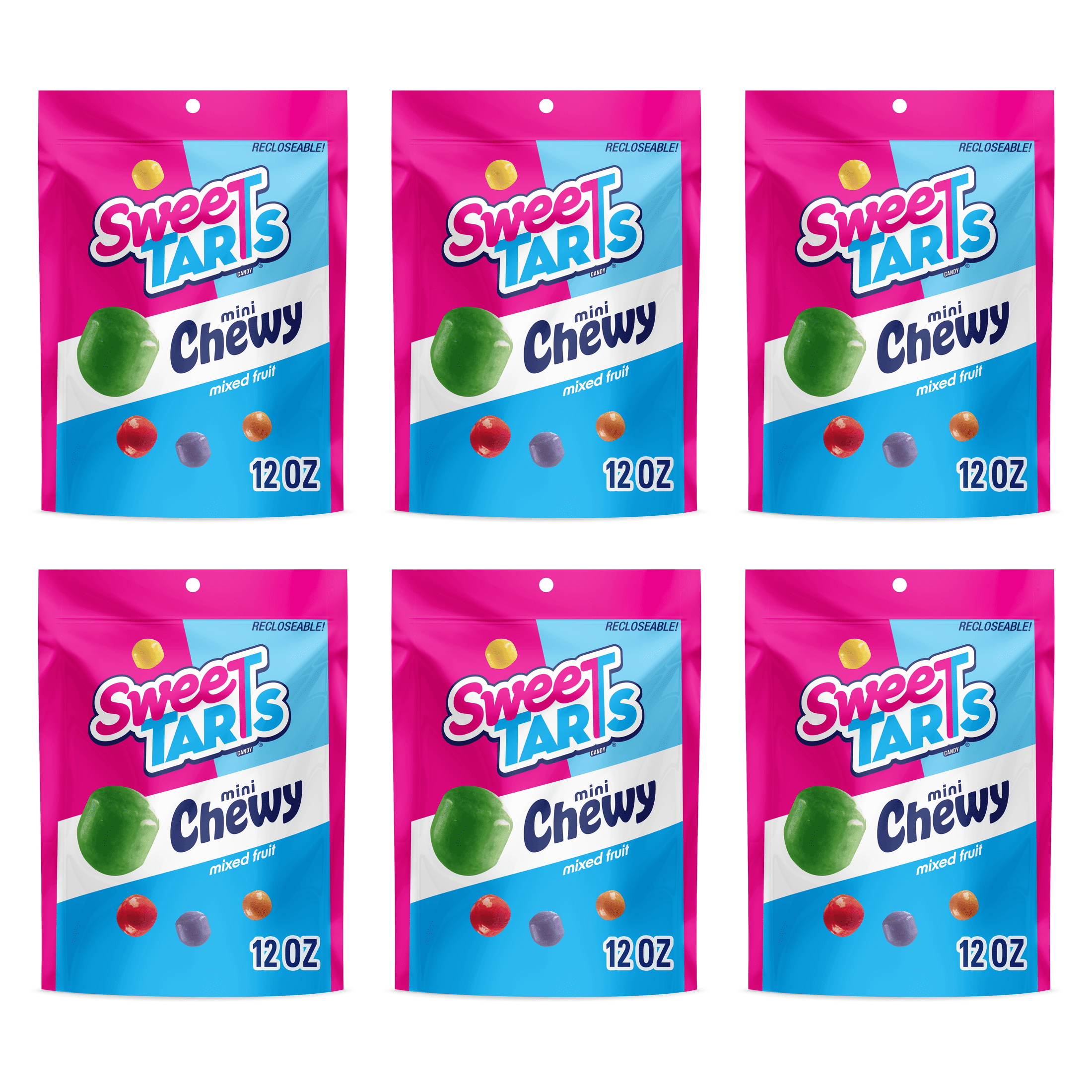 SweeTARTS Mini Chewy Candy, 12 Ounce Resealable Bag-Pack of 6