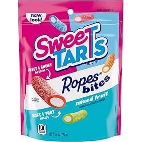 SweeTARTS Ropes Bites Mixed Fruit Candy 12 Pack, 5.25 oz Bags, Soft & Chewy Tart Bites