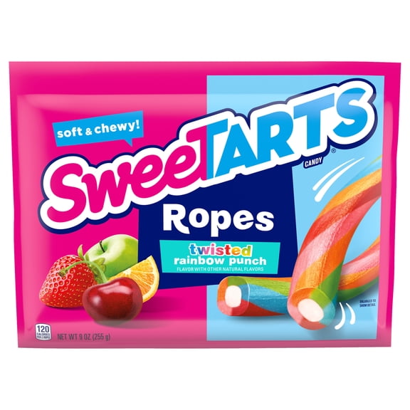SweeTARTS Ropes, Candy, Twisted Rainbow Punch, Soft and Chewy, 9 oz (Pack of 4)