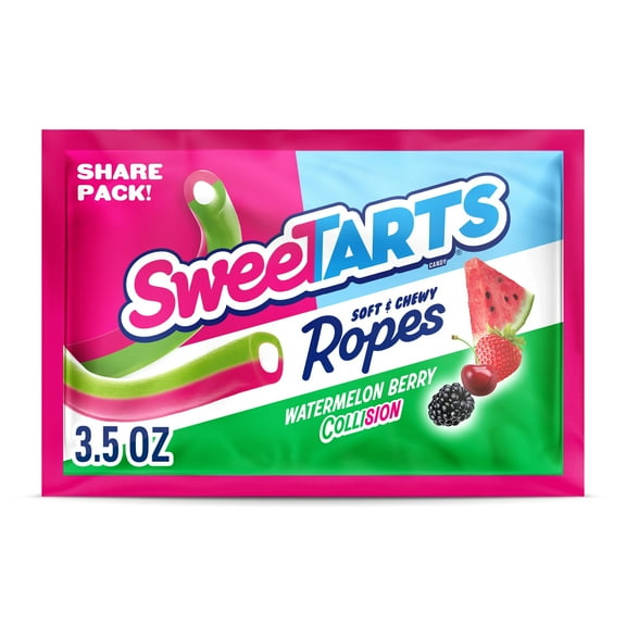 SweeTARTS Ropes, Candy, Watermelon Berry Collision, Soft and Chewy, 3.5 oz