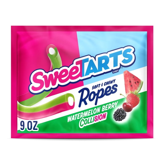 SweeTARTS Ropes, Candy, Watermelon Berry Collision, Soft and Chewy, 9 oz Bag