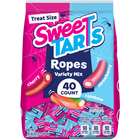Sweetarts Ropes Halloween Variety Candy Mix, Cherry, Strawberry and Rainbow Ropes, 40 Count