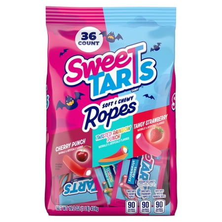 SweeTARTS Ropes Halloween Candy Assortment, Sweet and Chewy Trick-or-Treat, 36 Pieces, 16.2 oz, Bag