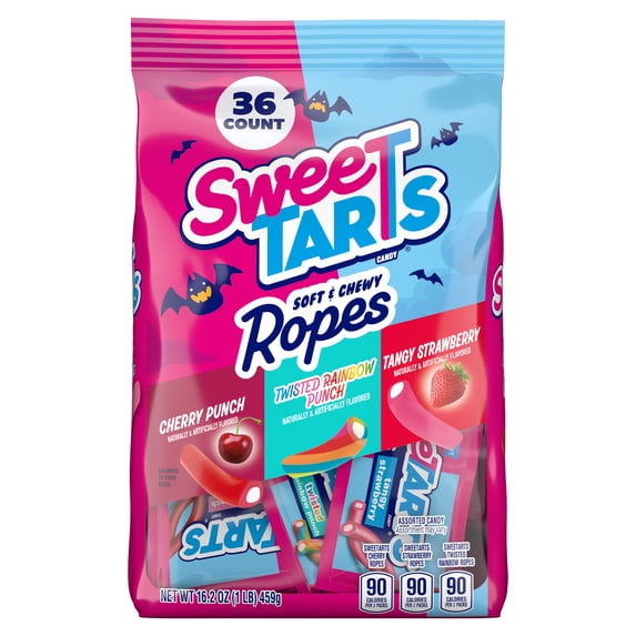 SweeTARTS Ropes Halloween Candy Assortment, Sweet and Chewy Trick-or-Treat, 36 Pieces, 16.2 oz, Bag