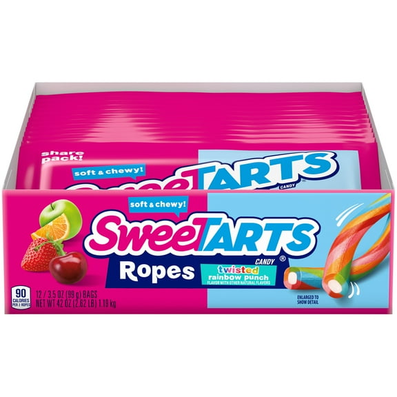 SweeTARTS Twisted Rainbow Ropes Candy, 3.5 oz (12 Ct)