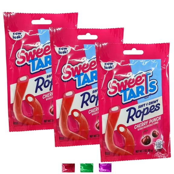 SweeTarts Soft and Chewy Ropes Cherry Punch Candy 3 Oz Pack of 3, Sweet and Tart Red Candy Ropes for Snacking Stocking Stuffers Party Favors Movie Night Treat with Snoep in Beperkte Oplage