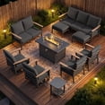 thumbnail image 1 of Sweecci 10 Piece Aluminum Patio Furniture Set, 55000 BTU Propane Fire Pit Table, Swivel Rocker Sofas Set with Ottomans, Outdoor Conversation Set for Backyard, Garden, Porch, Deck,Dark Gray, 1 of 14