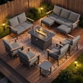 thumbnail image 1 of Sweecci 10 Piece Aluminum Patio Furniture Set, 55000 BTU Propane Fire Pit Table, Swivel Rocker Sofas Set with Ottomans, Outdoor Conversation Set for Backyard, Garden, Porch, Deck,Gray, 1 of 14
