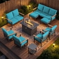 thumbnail image 1 of Sweecci 10 Piece Aluminum Patio Furniture Set, 55000 BTU Propane Fire Pit Table, Swivel Rocker Sofas Set with Ottomans, Outdoor Conversation Set for Backyard, Garden, Porch, Deck,Turquoise, 1 of 14