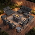 thumbnail image 1 of Sweecci 14 Piece Aluminum Patio Furniture Set, 55000 BTU Propane Fire Pit Table, Swivel Rocker Sofas Set with Ottomans, Outdoor Conversation Set for Backyard, Garden, Porch, Deck,Dark Gray, 1 of 14