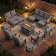 thumbnail image 1 of Sweecci 14 Piece Aluminum Patio Furniture Set, 55000 BTU Propane Fire Pit Table, Swivel Rocker Sofas Set with Ottomans, Outdoor Conversation Set for Backyard, Garden, Porch, Deck,Gray, 1 of 14
