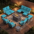 thumbnail image 1 of Sweecci 14 Piece Aluminum Patio Furniture Set, 55000 BTU Propane Fire Pit Table, Swivel Rocker Sofas Set with Ottomans, Outdoor Conversation Set for Backyard, Garden, Porch, Deck,Turquoise, 1 of 14