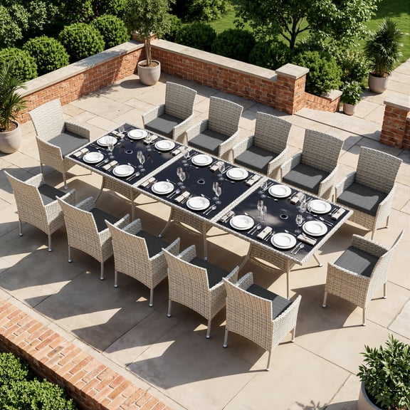 Sweecci 15 Piece Patio Dining Sets, Rattan Patio Table and Chair Set, All Weather Conversation Sets with Tempered Glass Table, Waterproof Cushions, Ergonomic Chairs for Patio Garden Backyard,Black