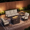 thumbnail image 1 of Sweecci 5 Piece Aluminum Patio Furniture Set, 55000 BTU Propane Outdoor Fire Pit Table, Patio Conversation Set with 360° Swivel Rocking Chairs, Thick Cushions for Backyard, Porch, Garden,Khaki, 1 of 13