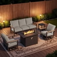 thumbnail image 1 of Sweecci 5 Piece Aluminum Patio Furniture Set, 55000 BTU Propane Outdoor Fire Pit Table, Patio Conversation Set with 360° Swivel Rocking Chairs, Thick Cushions for Backyard, Porch, Garden,Gray, 1 of 13