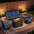 thumbnail image 1 of Sweecci 5 Piece Aluminum Patio Furniture Set, 55000 BTU Propane Outdoor Fire Pit Table, Patio Conversation Set with 360° Swivel Rocking Chairs, Thick Cushions for Backyard, Porch, Garden,Navy Blue, 1 of 13