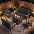 thumbnail image 1 of Sweecci 5 Piece Outdoor Patio Furniture Set, Aluminum Conversation Sofa Set with 55000 BTU Propane Fire Pit Table, 5.1" Thick Cushions, for Backyard Garden Deck,Dark Gray, 1 of 10