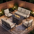 thumbnail image 1 of Sweecci 5 Piece Outdoor Patio Furniture Set, Aluminum Conversation Sofa Set with 55000 BTU Propane Fire Pit Table, 5.1" Thick Cushions, for Backyard Garden Deck,Khaki, 1 of 10