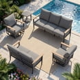 thumbnail image 1 of Sweecci 5 Pieces Aluminum Patio Furniture Set, 360° Swivel Rocking Chairs, Patio Conversation Sets, 5.1" Cushions, 3.3" Wide Armrests Outdoor Couch for Backyard, Deck, Poolside,Gray, 1 of 8