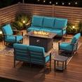 thumbnail image 1 of Sweecci 6 Piece Aluminum Patio Furniture Set, 55000 BTU Propane Outdoor Fire Pit Table, Patio Conversation Set with 360° Swivel Rocking Chairs, Thick Cushions for Backyard, Porch, Garden,Turquoise, 1 of 13