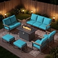 thumbnail image 1 of Sweecci 7 Piece Aluminum Outdoor Patio Furniture Set, 55000 BTU Propane Fire Pit Table, Sectional Sofa, 5.1“ Thick Cushions, Ottomans for Backyard, Deck, Garden,Turquoise, 1 of 11