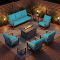 thumbnail image 1 of Sweecci 8 Piece Aluminum Patio Furniture Set, 55000 BTU Propane Outdoor Fire Pit Table, Patio Conversation Set with 360° Swivel Rocking Chairs, Thick Cushions for Backyard, Porch, Garden,Turquoise, 1 of 13