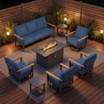 thumbnail image 1 of Sweecci 8 Piece Aluminum Patio Furniture Set, 55000 BTU Propane Outdoor Fire Pit Table, Patio Conversation Set with 360° Swivel Rocking Chairs, Thick Cushions for Backyard, Porch, Garden,Navy Blue, 1 of 13