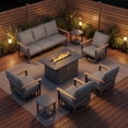 thumbnail image 1 of Sweecci 8 Piece Aluminum Patio Furniture Set, 55000 BTU Propane Outdoor Fire Pit Table, Patio Conversation Set with 360° Swivel Rocking Chairs, Thick Cushions for Backyard, Porch, Garden,Gray, 1 of 13