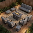thumbnail image 1 of Sweecci 9 Piece Aluminum Patio Furniture Set, 55000 BTU Propane Fire Pit Table, Swivel Rocker Sofas Set with Ottomans, Outdoor Conversation Set for Backyard, Garden, Porch, Deck,Gray, 1 of 14