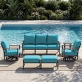 thumbnail image 1 of Sweecci Outdoor Patio Furniture Set, 6 Piece Aluminum Patio Conversation Sets, Swivel Rocking Chairs and Ottomans, 5.1" Cushions Outdoor Couch for Garden, Porch, Backyard,Turquoise, 1 of 12