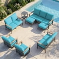 thumbnail image 1 of Sweecci Outdoor Patio Furniture Set, 8 Piece Aluminum Patio Conversation Sets, Swivel Rocking Chairs and Ottomans, 5.1" Cushions Outdoor Couch for Garden, Porch, Backyard,Turquoise, 1 of 12