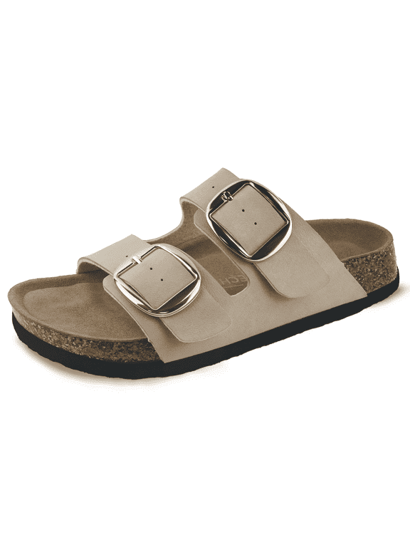 Women's Cork Footbed Sandals with Arch Support and Double Buckle