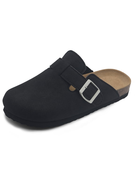 Women’s Everyday Clogs with Cork Footbed, Adjustable Buckle & Arch Support, Comfortable Lightweight Indoor/Outdoor Shoes,Size 7,Black
