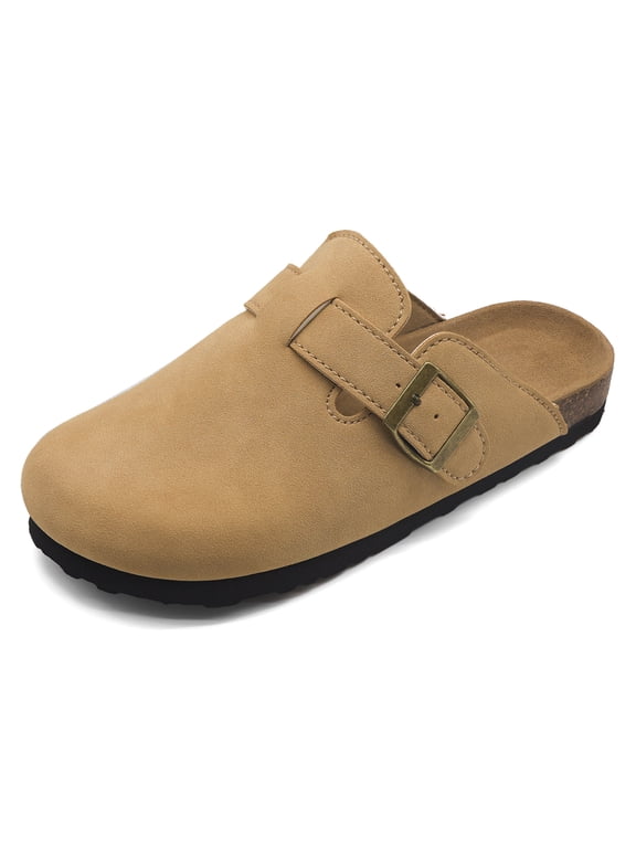 Women’s Everyday Clogs with Cork Footbed, Adjustable Buckle & Arch Support, Comfortable Lightweight Indoor/Outdoor Shoes,Size 9,Camel