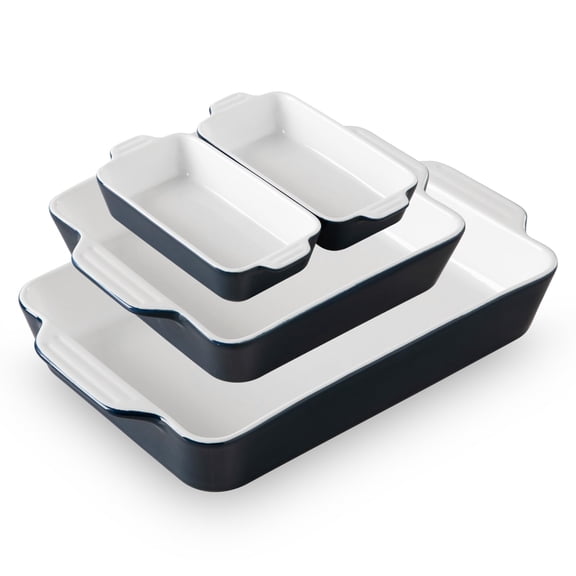 Sweejar Ceramic Bakeware Set of 4, Casserole Dishes for Oven, Rectangular Baking Dish with Handles, Lasagna Pans Deep for Cooking, Gratin, Roasting, Banquet and Daily Use (Navy) Y101