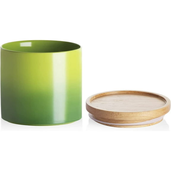 Sweejar Ceramic Food Storage Jar, Stackable Kitchen Canisters, Containers with Airtight Seal Wooden Lid - 39 Fl Oz ,Gradient Green