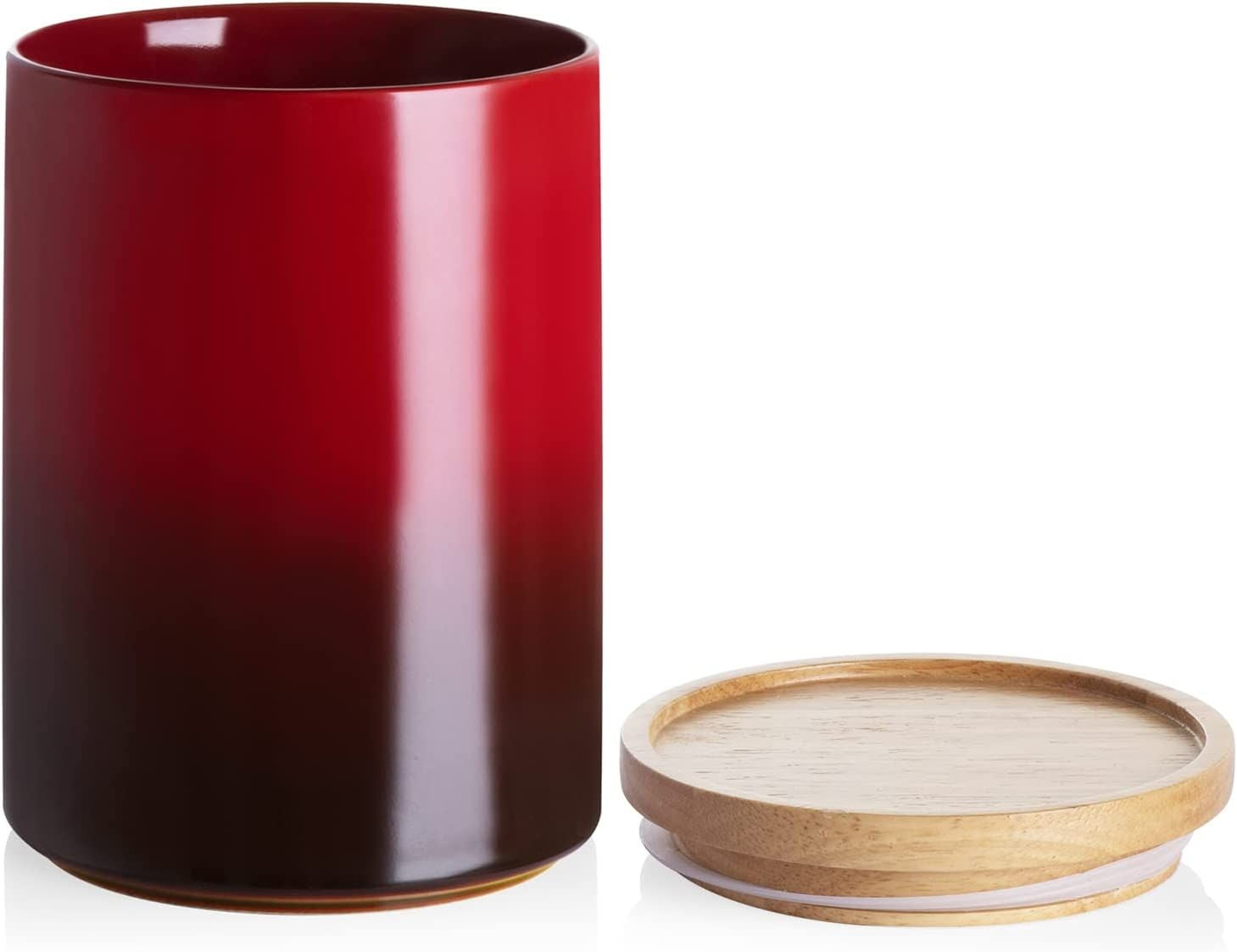 Sweejar Ceramic Food Storage Jar, Stackable Kitchen Canisters, Containers with Airtight Seal Wooden Lid - 58 Fl Oz ,Gradient Red
