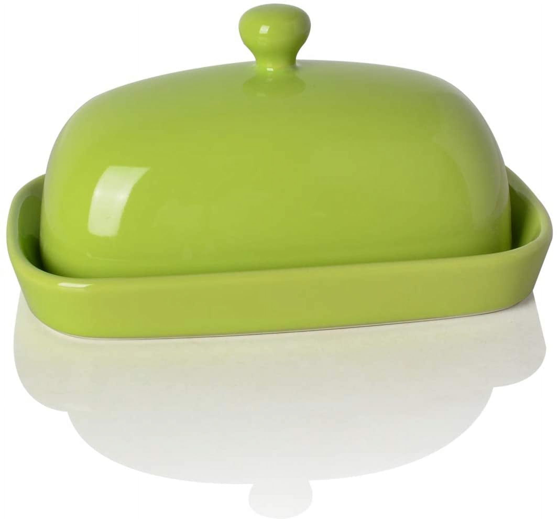 Green Ceramic Rectangular Butter Dish with Lid
