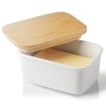 thumbnail image 1 of Sweejar Home Porcelain Butter Dish with Lid, Airtight Large Butter Keeper with Wooden Lid, Butter Container Perfect for 2 Sticks of Butter West or East Coast Butter (White), 1 of 5