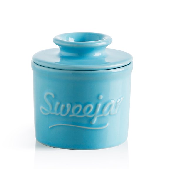 Sweejar Porcelain Butter Crock Keeper, French Butter Dish Keeps the Butter Fresh Soft & Spreadable, Serving Butter Easy for Bread Lovers Breakfast Kitchen Counter (Steel Blue)