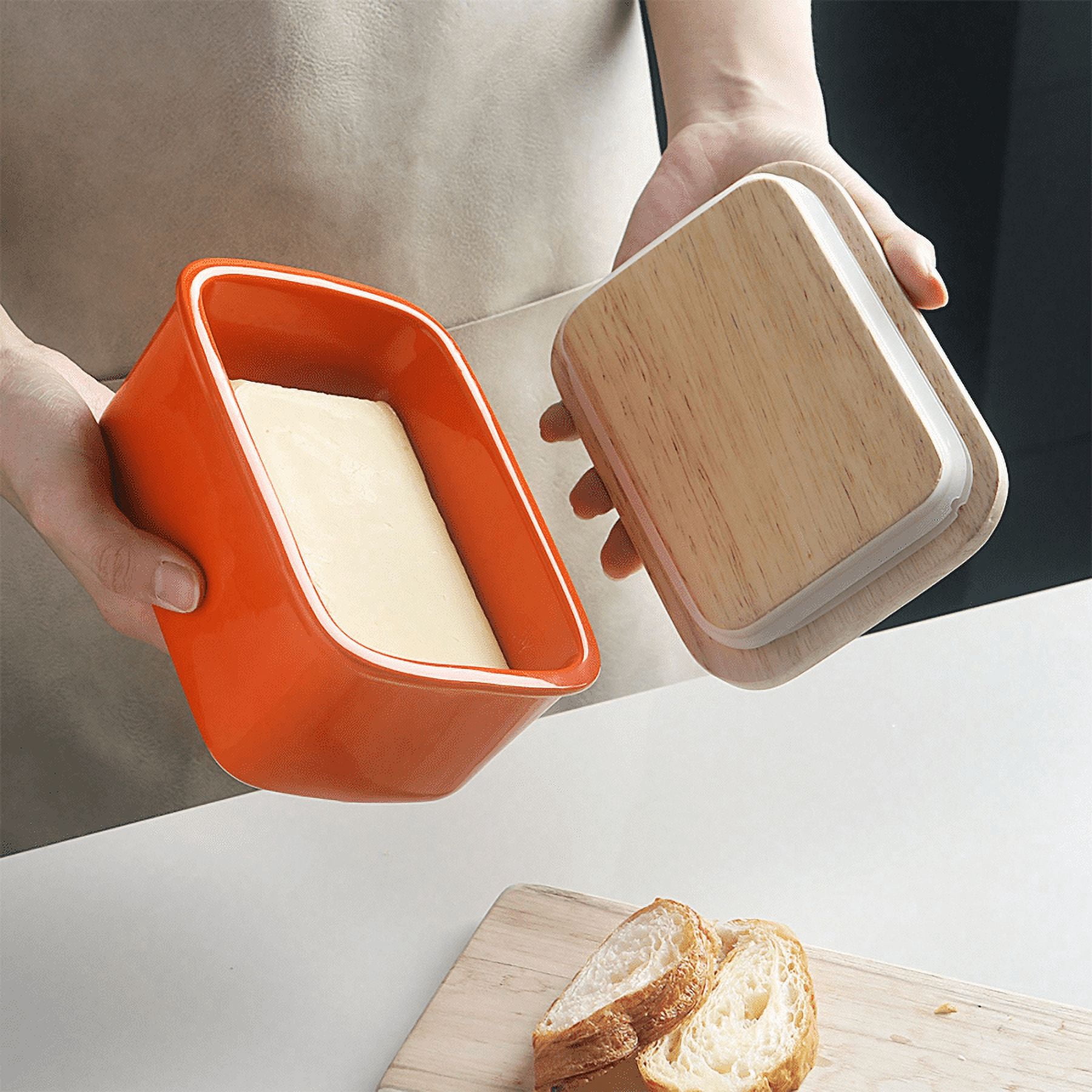 Sweejar Home Porseleinen botervloot met deksel, luchtdichte grote boterhouder met houten deksel, botercontainer perfect voor 2 boterstokjes boter west- of oostkustboter (groen
