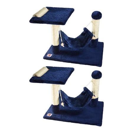 Sweekys Cat Tree Perch with Hammock Scratching Posts Activity Play 27.5 x 15.5 x 17 in Blue, 2 Pack