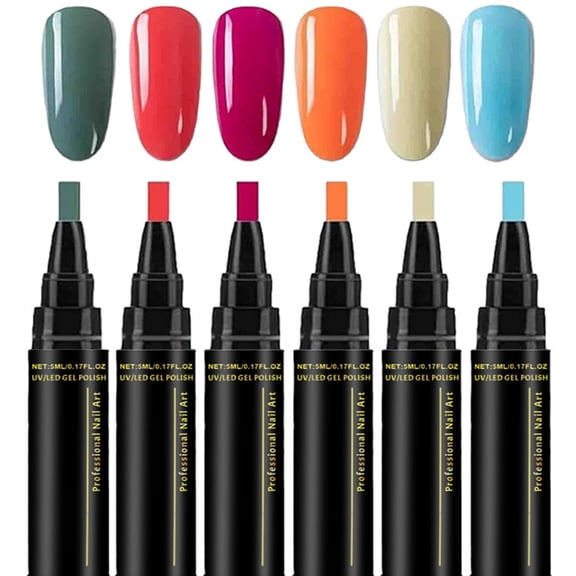Sweenlyoff Nail Polish Pen - 6 Colors Polishy Nail Polish Pen Set, 3-In-1 Nail Polish Pen, Felt Tip Applicator, Gel Polish Pen, for Diy Nail Art, Home Manicure, Beginners