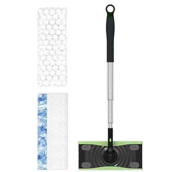 Sweep & Mop Deluxe 2-in-1 Multi-Surface Kit for Floor Cleaning, Includes 1 Sweeper Device, 5 Dry Sweeping + 6 Wet Mopping Heavy Duty Cloths, Black
