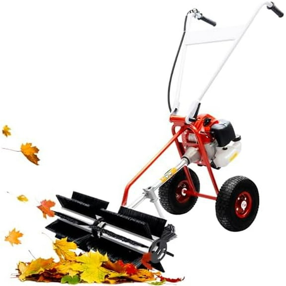 Sweeper Broom Walk Behind, Gas Powered Snow Sweeper Broom with Wheels, 43cc 2-Stroke 1.7HP Outdoor Sweeping Machine for Garden Lawn Yard Doorway Sidewalk Driveway Turf Grass$$Garden &